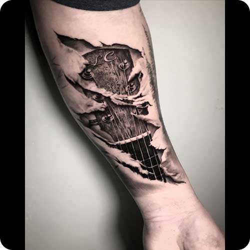 Acoustic Guitar Skin Rip Tattoo