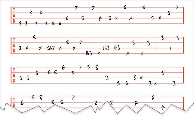 bass guitar notes tabs