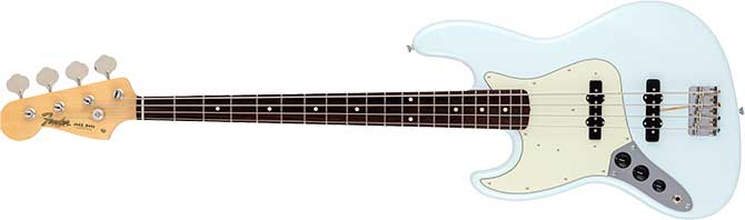 Left-handed Fender Made in Japan Traditional II 60s Jazz Bass in Sonic Blue
