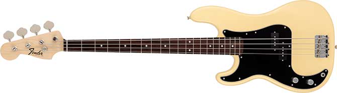 Left-handed Fender Made in Japan Traditional II 70s Precision Bass in Vintage White