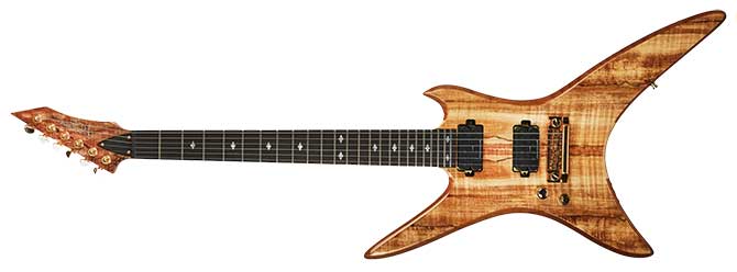 Left-handed BC Rich Stealth Legacy Exotic with spalted maple top and natural finish