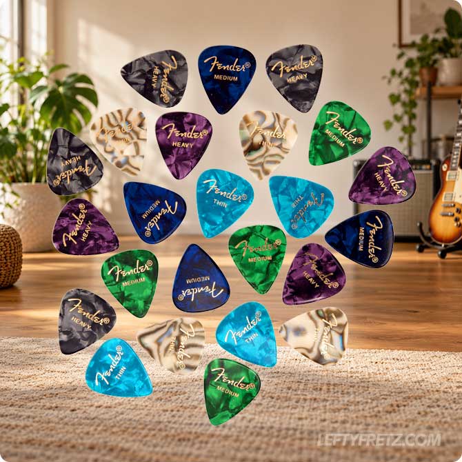 Fender guitar pick variety pack with thin medium and heavy picks